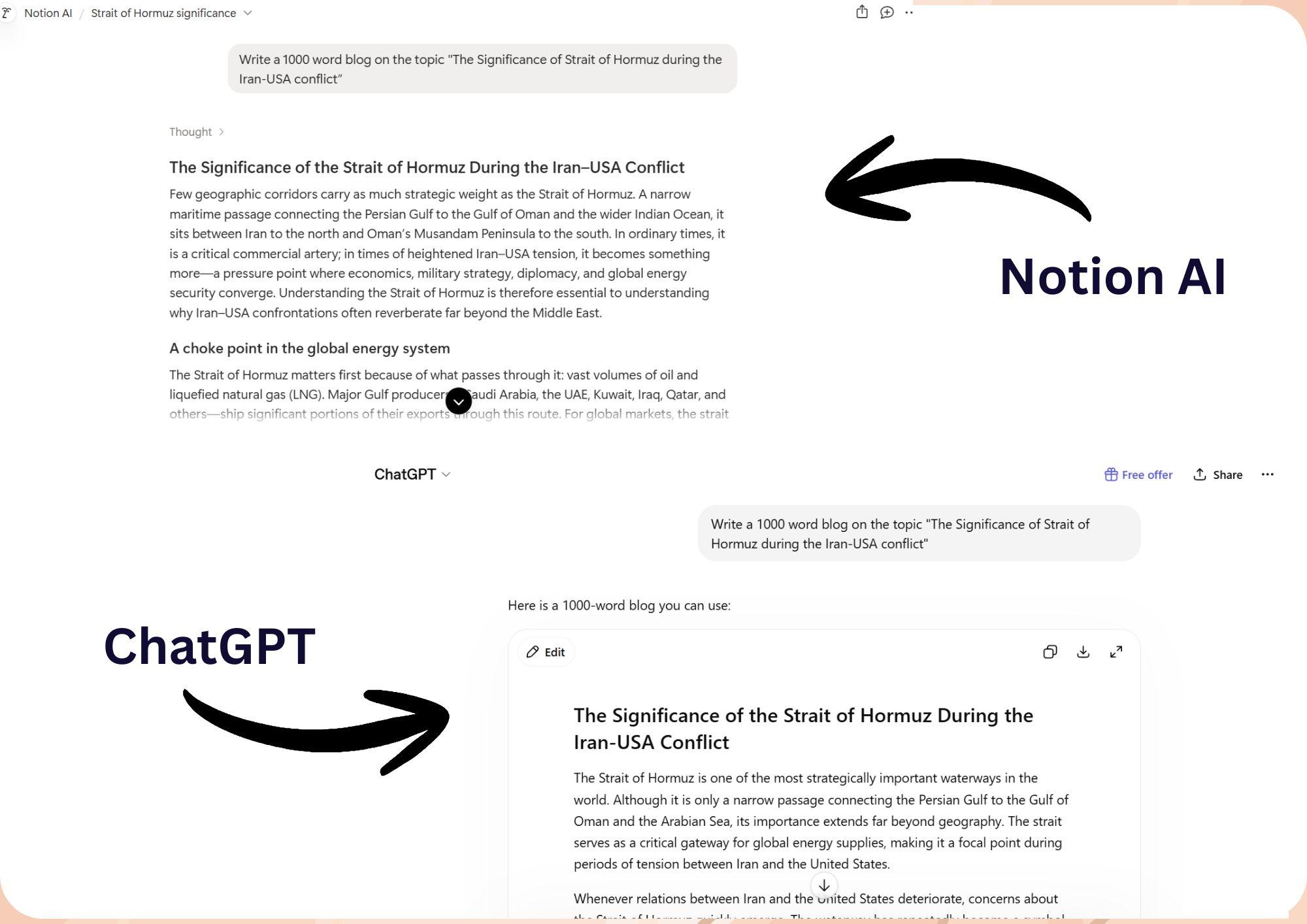chatgpt vs notion ai writing comparison