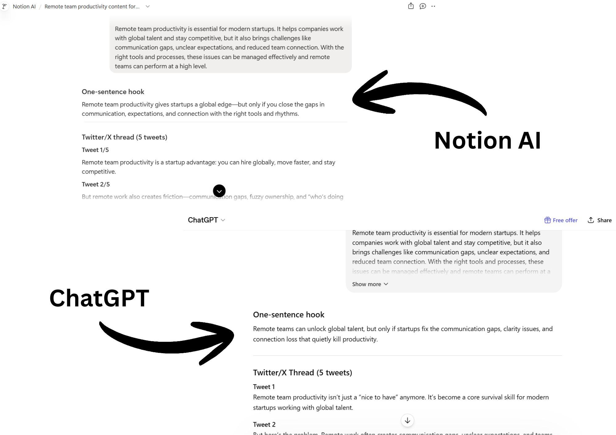 notion ai vs chatgpt prompting experience comparison