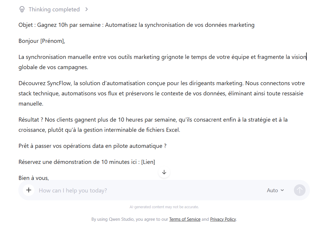 product email generated by qwen