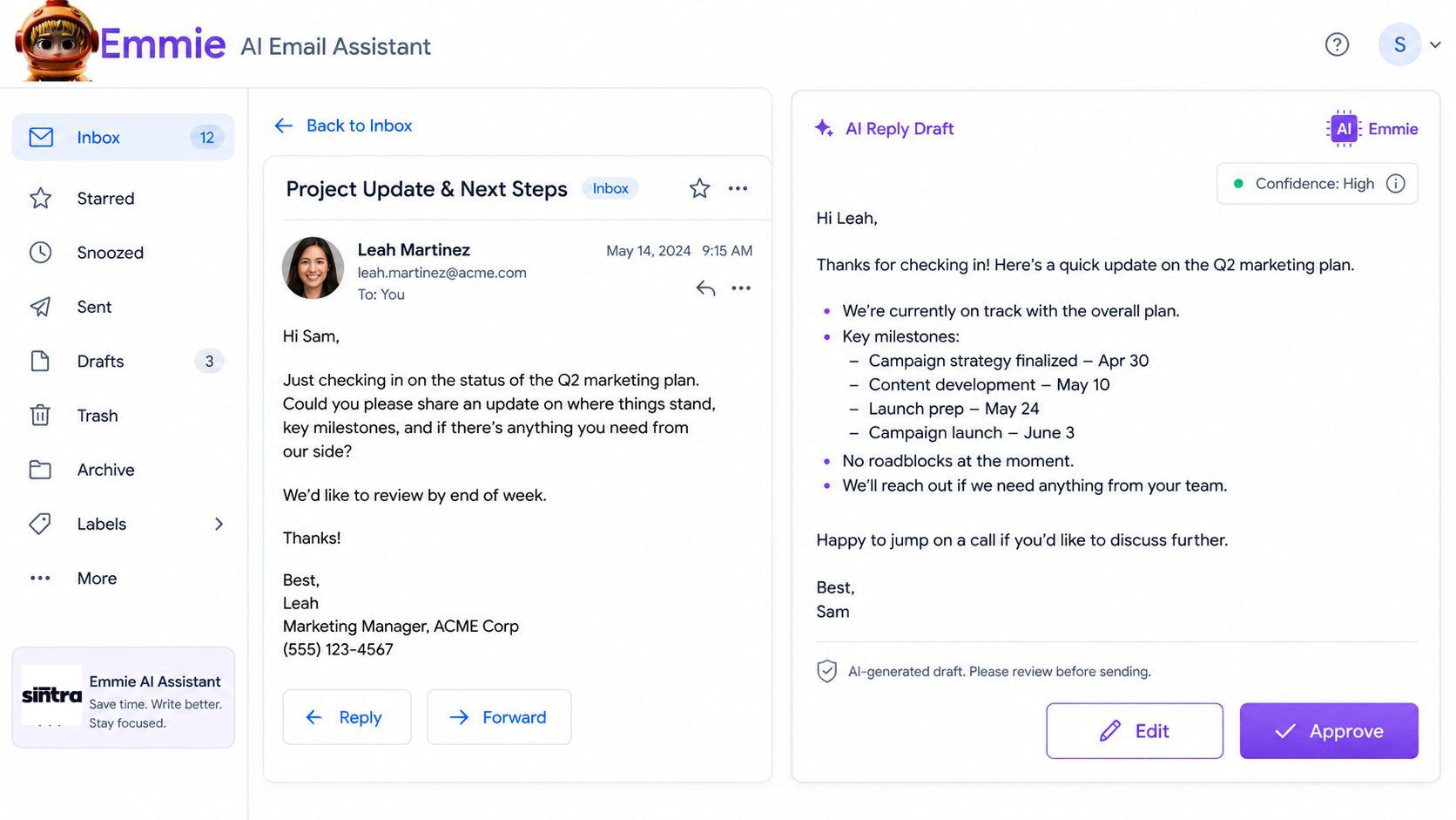 dashboard ai executive assistant for email 