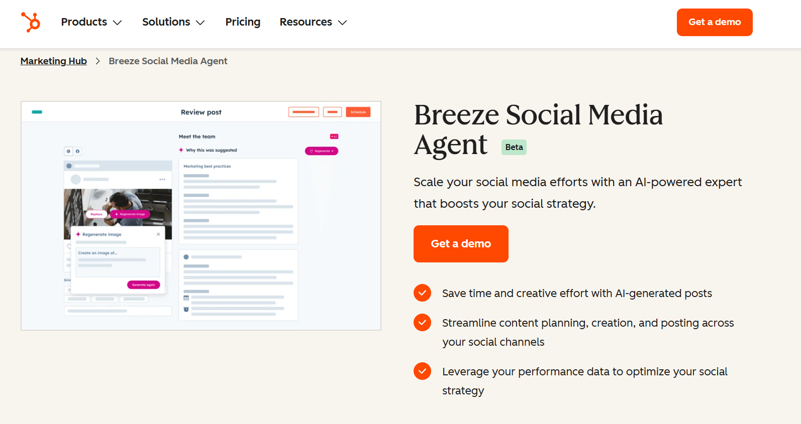 hubspot ai social media agent homepage