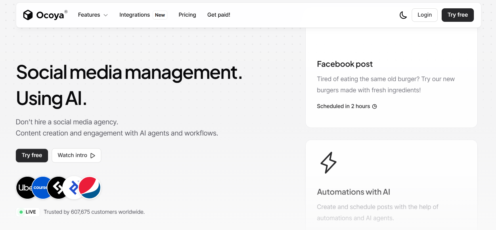 ocoya social media management homepage