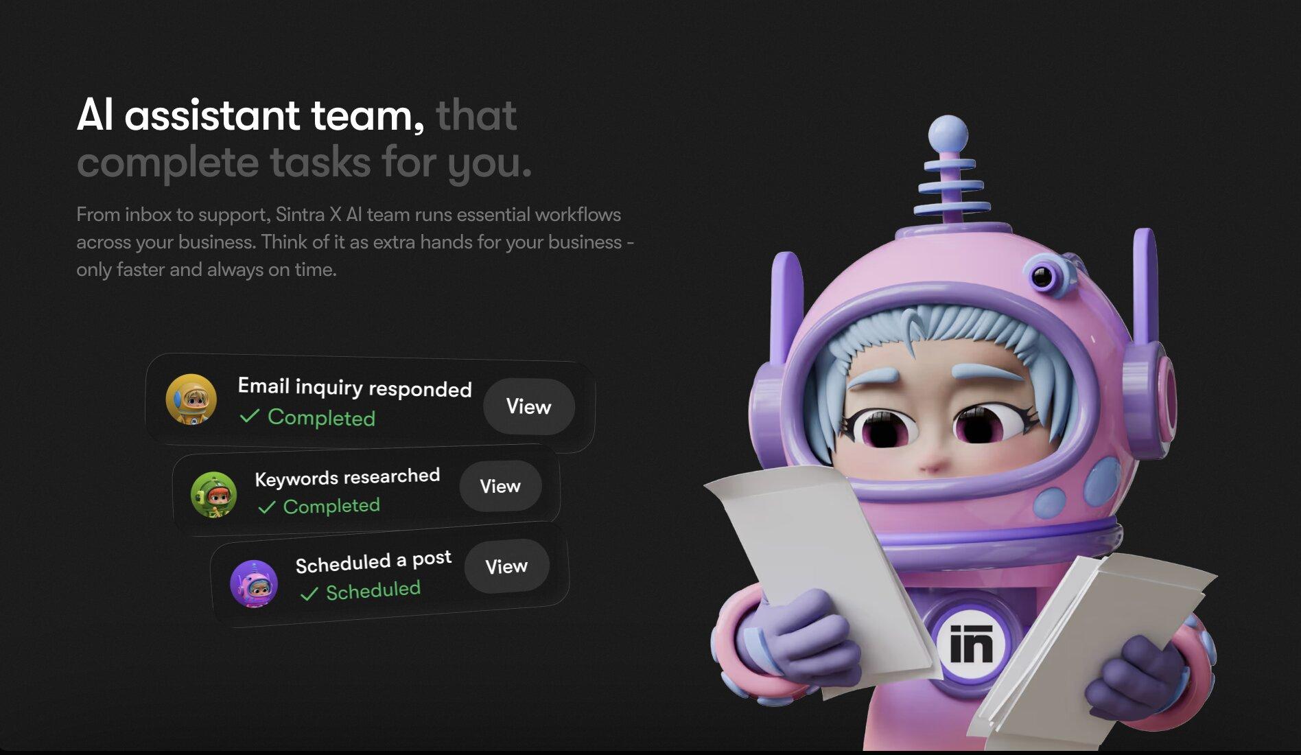 sintra x ai assistants marking business tasks as completed and scheduled