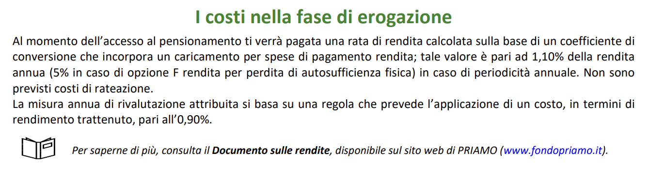 costi rendite  fase erogazione fondo pensione priamo