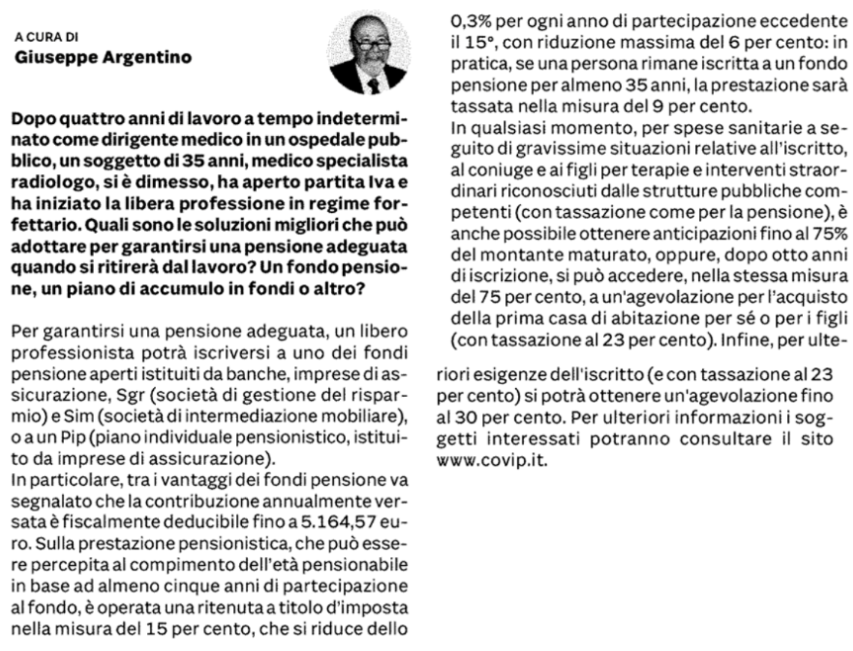 Domanda soluzione previdenziale medico libero professionista pensione