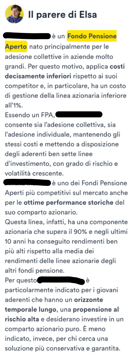 opinione convenienza fondo pensione aperto Ciao Elsa