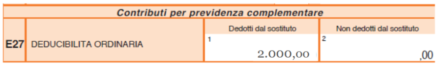 casella E27 deducibilità ordinaria contributi previdenza complementare