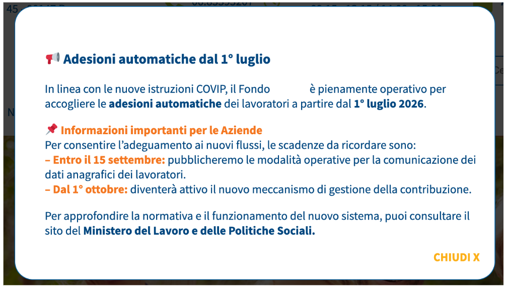 comunicazione adesioni automatiche fondo pensione