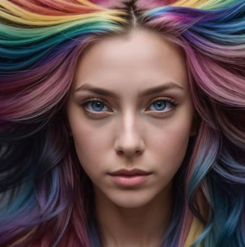 Femme avec cheveux multicolore