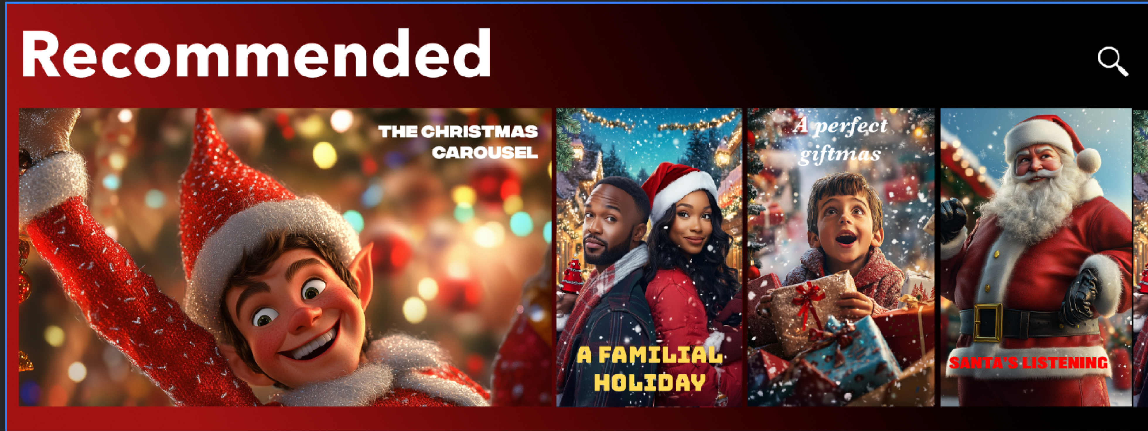 Example TV screen showing festive show recommendations