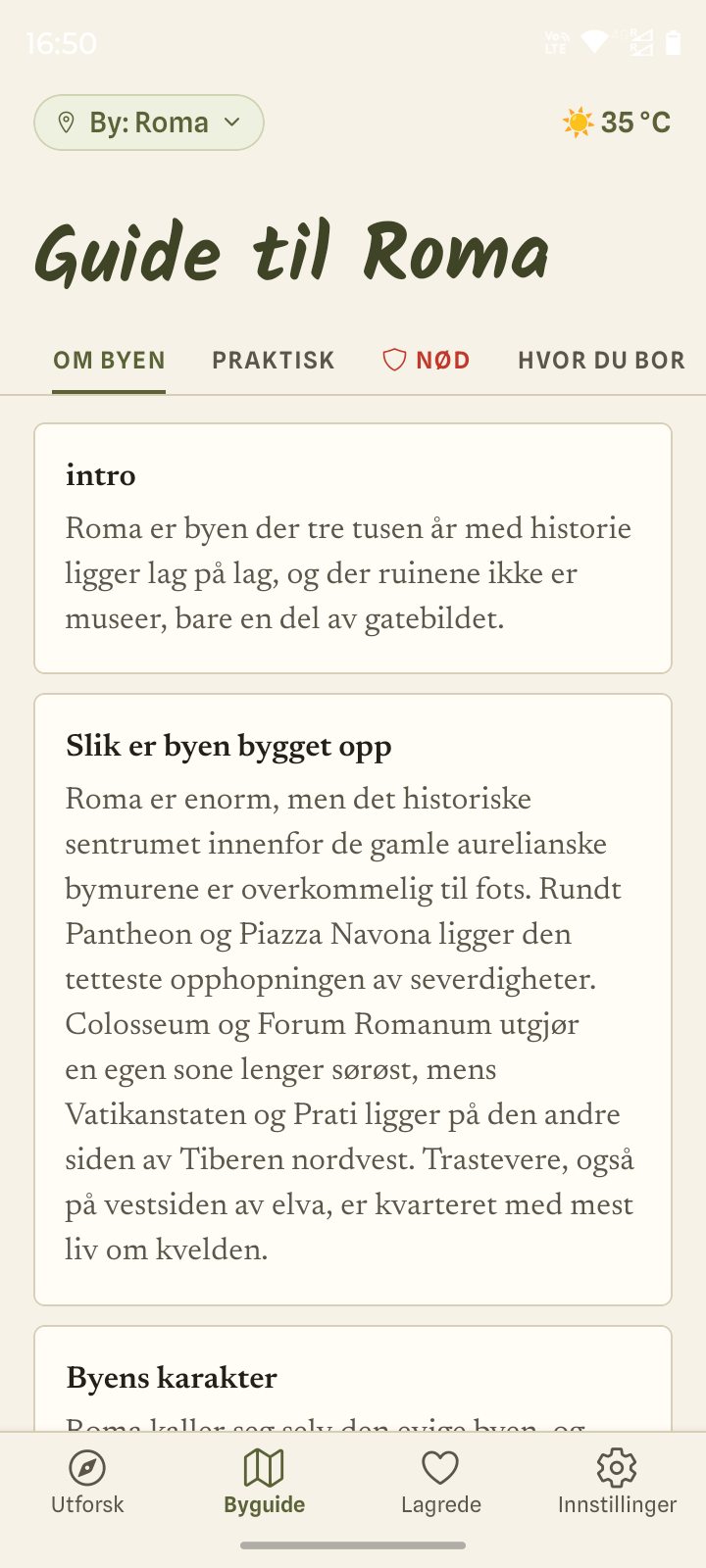 Skjermbilde fra appen: håndplukket sted med adresse og åpningstider
