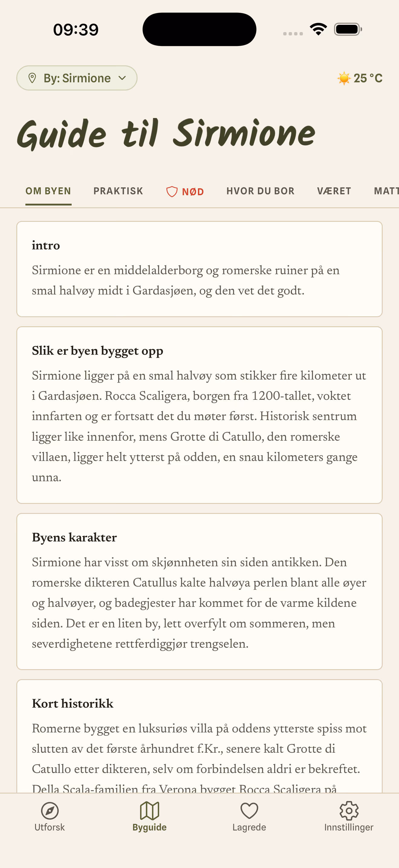 Skjermbilde fra appen: håndplukket sted med adresse og åpningstider