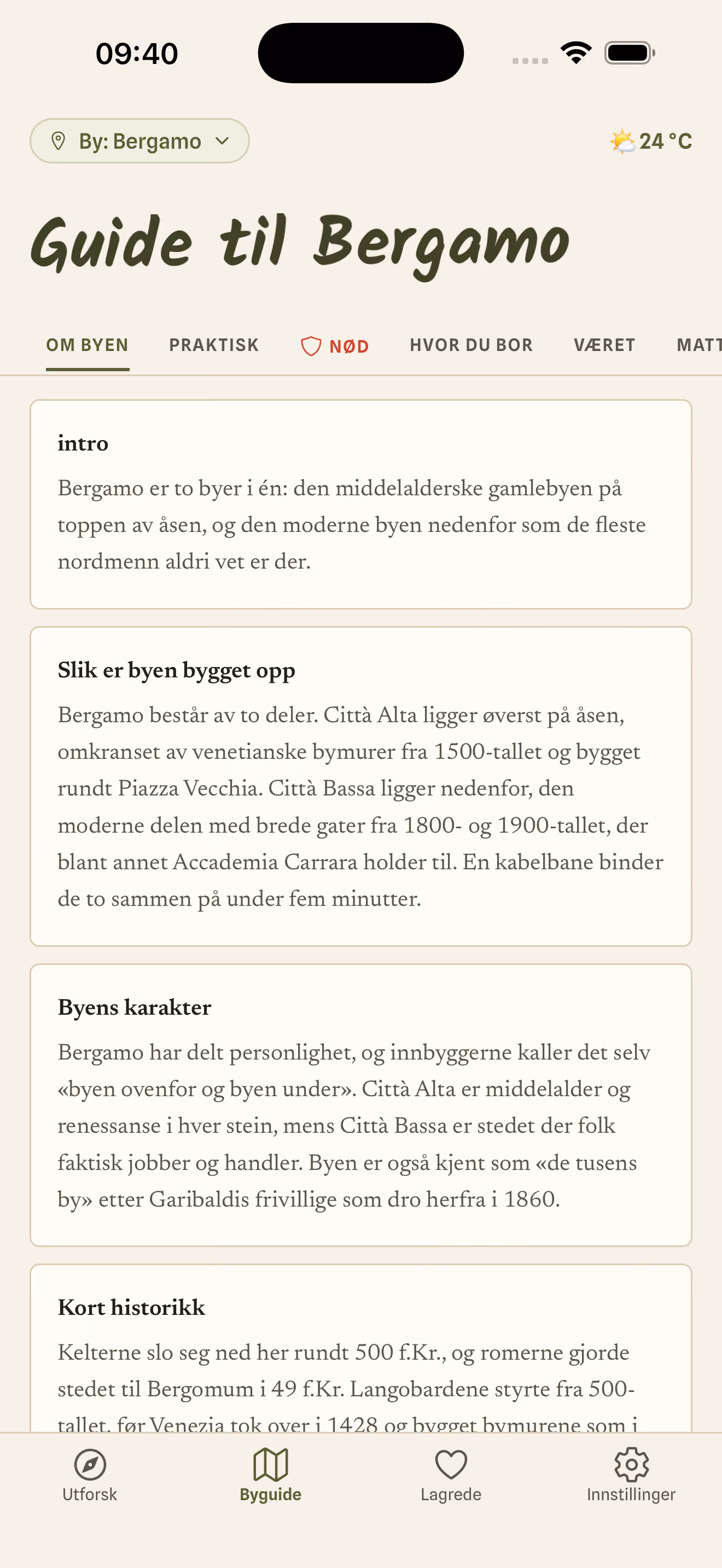 Skjermbilde fra appen: håndplukket sted med adresse og åpningstider