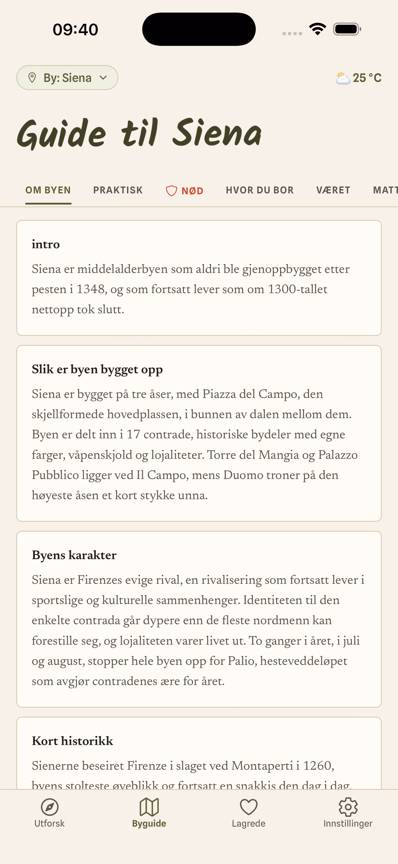 Skjermbilde fra appen: håndplukket sted med adresse og åpningstider