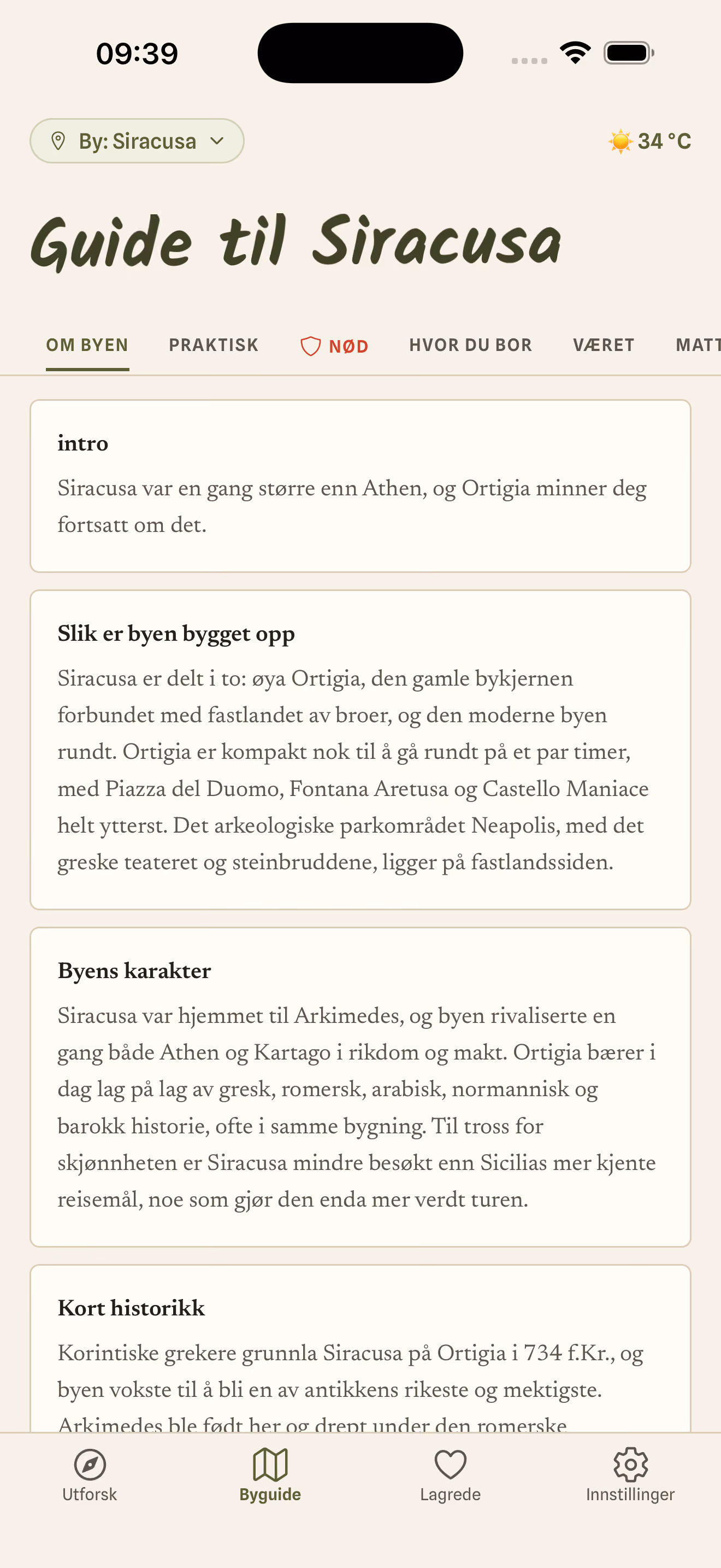 Skjermbilde fra appen: håndplukket sted med adresse og åpningstider