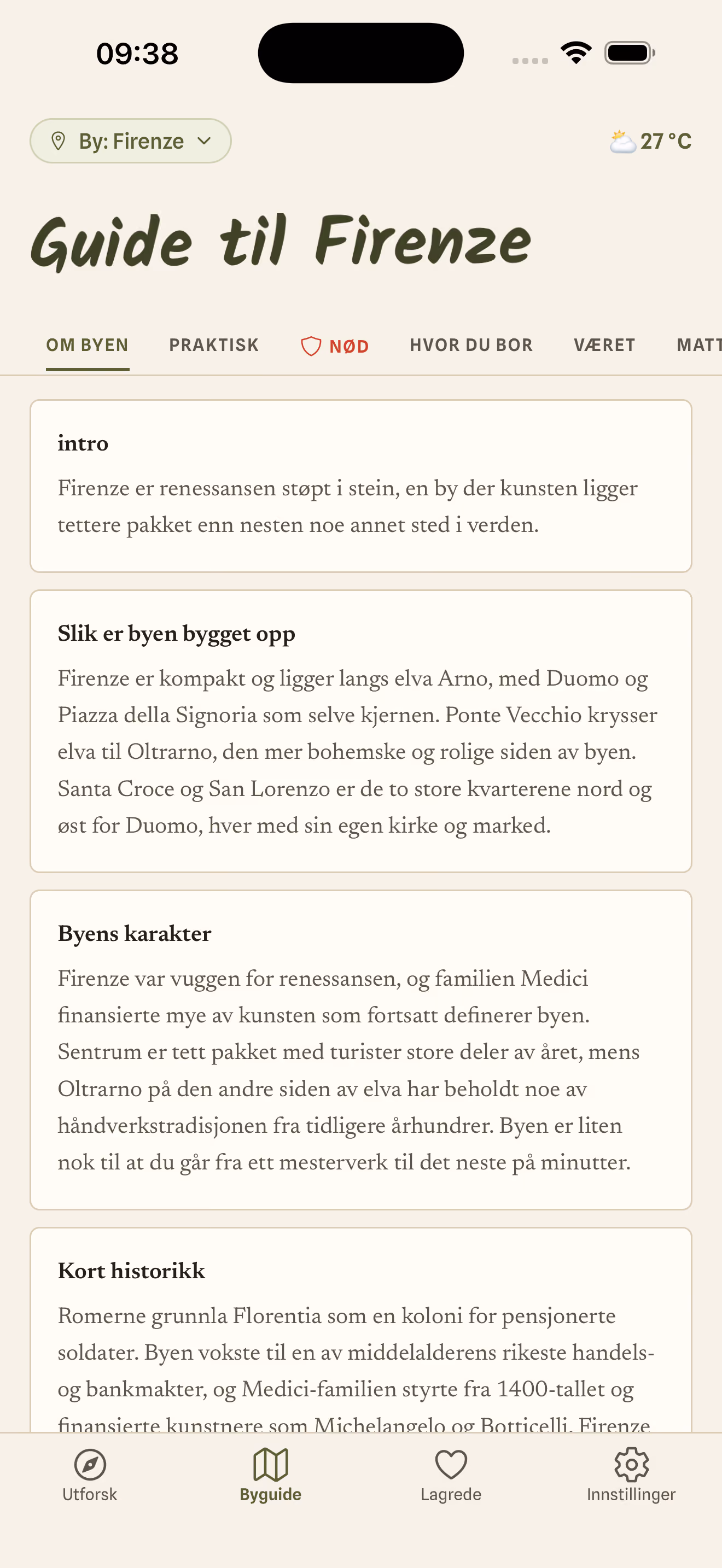 Skjermbilde fra appen: håndplukket sted med adresse og åpningstider
