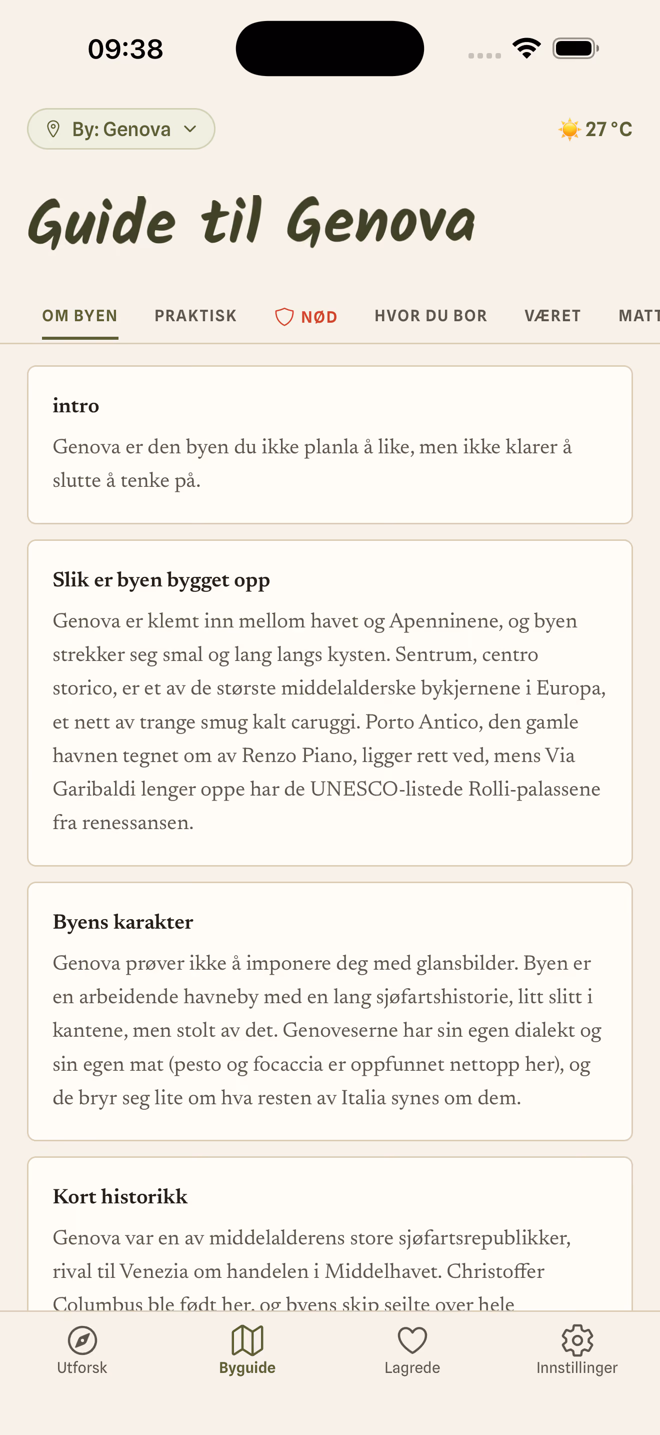 Skjermbilde fra appen: håndplukket sted med adresse og åpningstider
