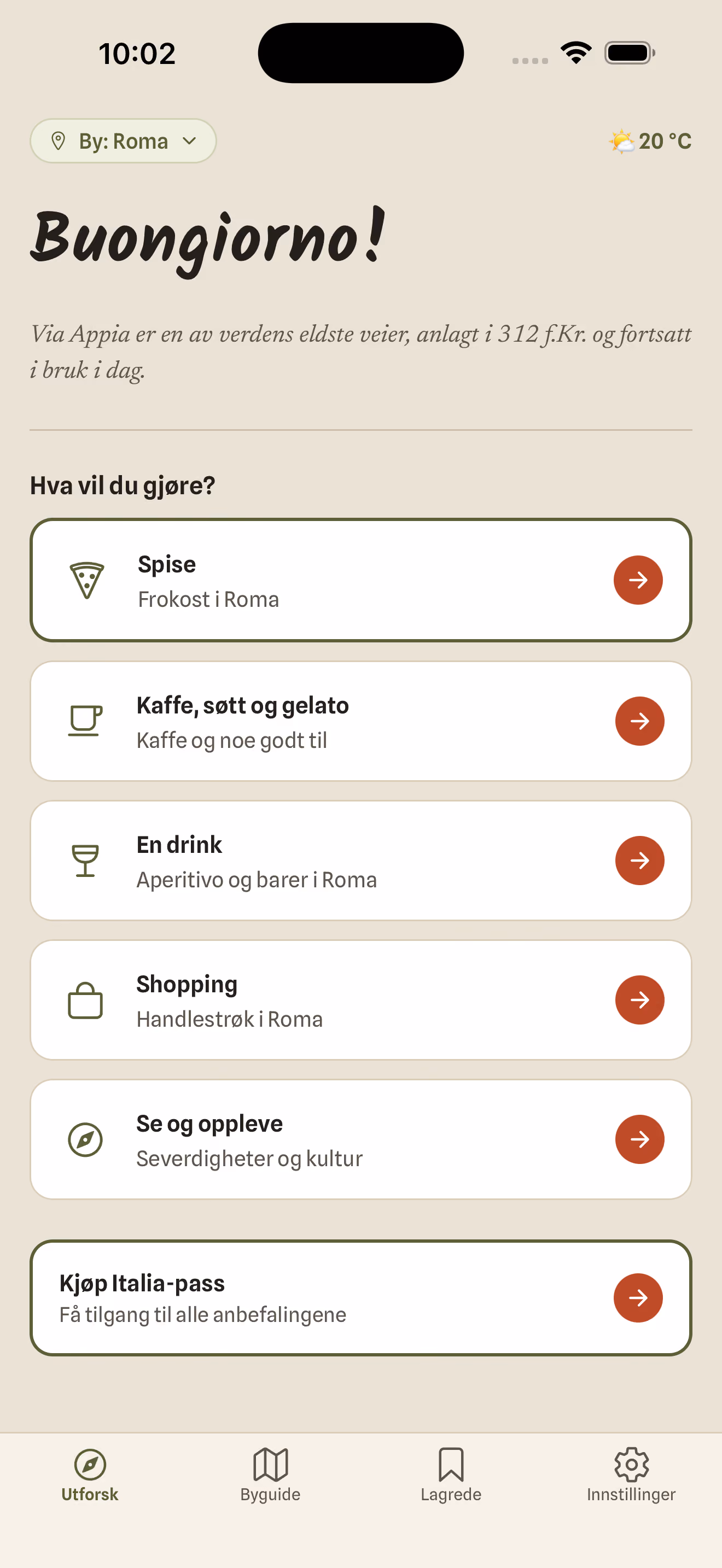 Italia i lomma: Roma-guidens meny