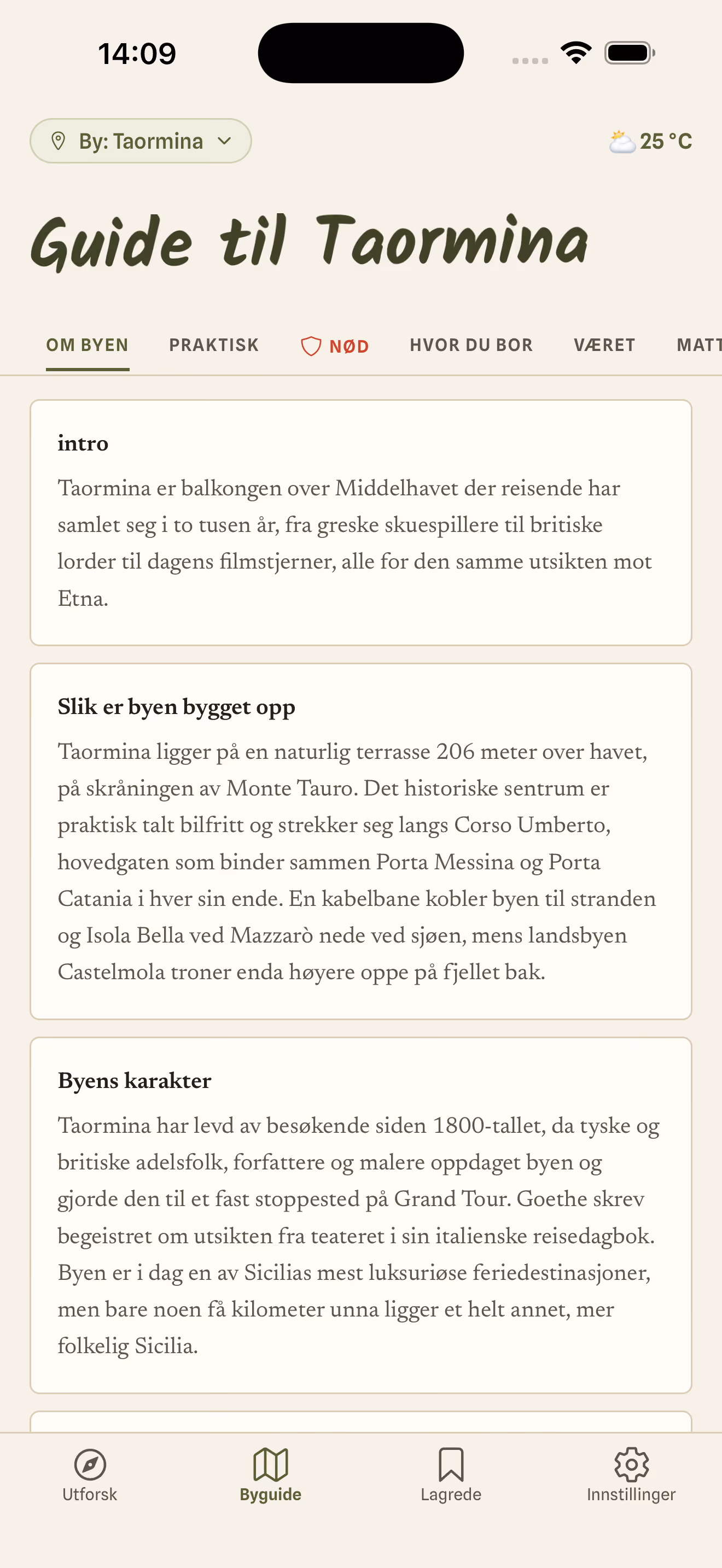 Skjermbilde fra appen: håndplukket sted med adresse og åpningstider