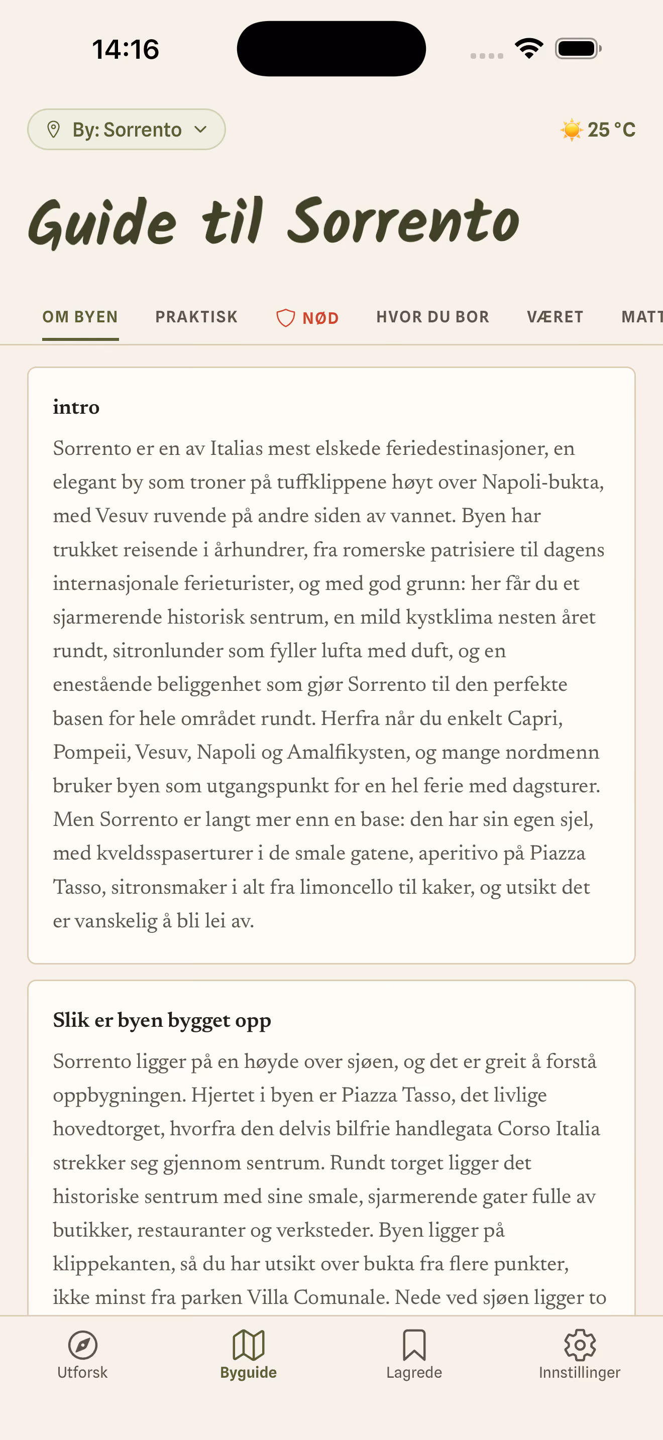 Skjermbilde fra appen: håndplukket sted med adresse og åpningstider