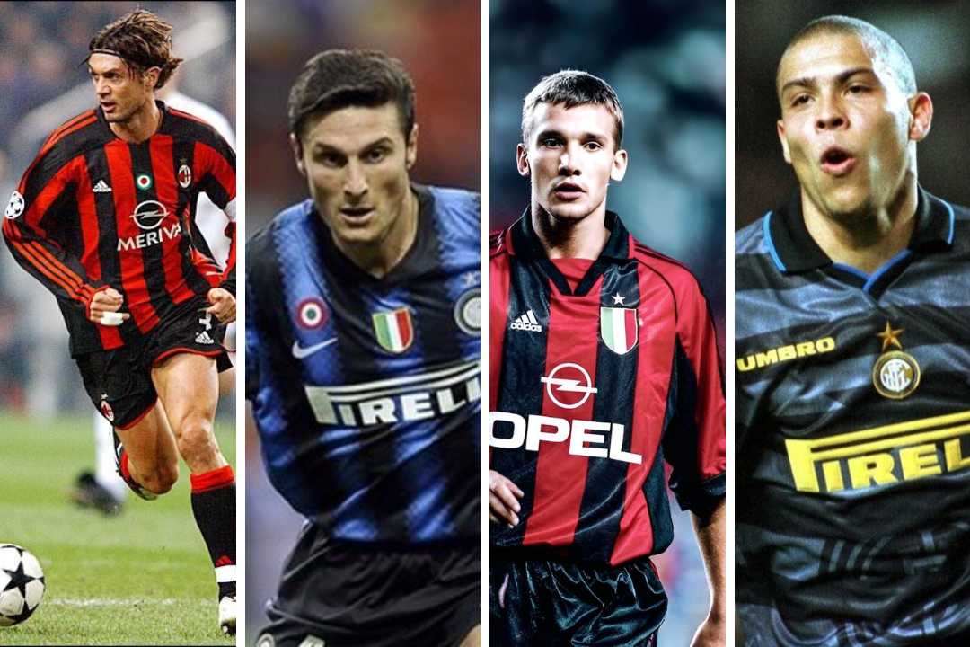 Legender fra Derby della Madonnina: Paolo Maldini og Andrij Sjevtsjenko (AC Milan) sammen med Javier Zanetti og Ronaldo (Inter)