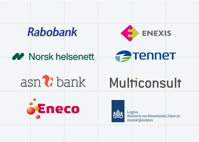 Axual client logos, including Rabonk, TenneT, Eneco, and more