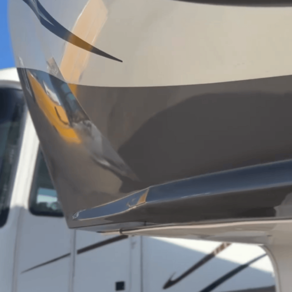 An RV front cap after repair at Fiberglass Worx