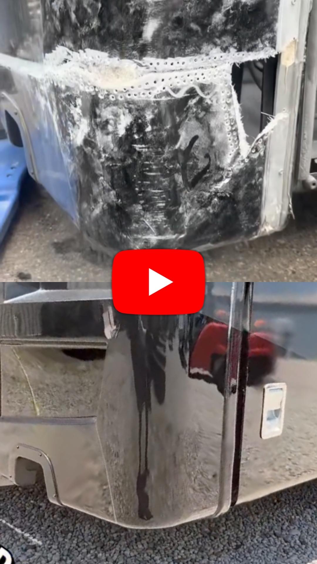 Before and after photo thumbnail of an RV Fiberglass repair on a Newmar Ventana at Fiberglass WorX