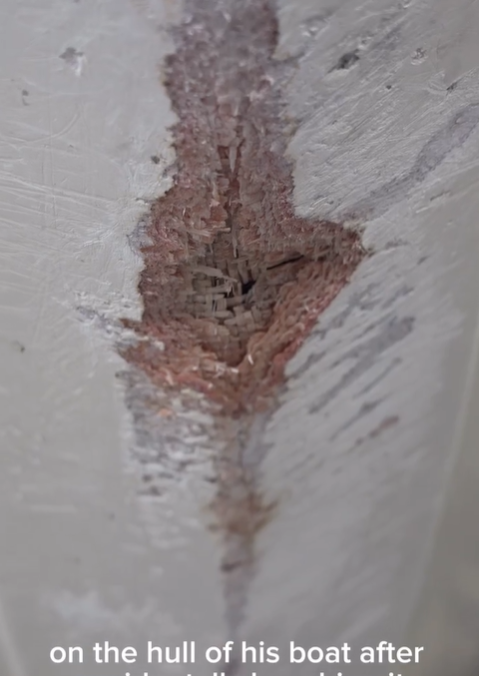 An RV front cap before repair at Fiberglass Worx