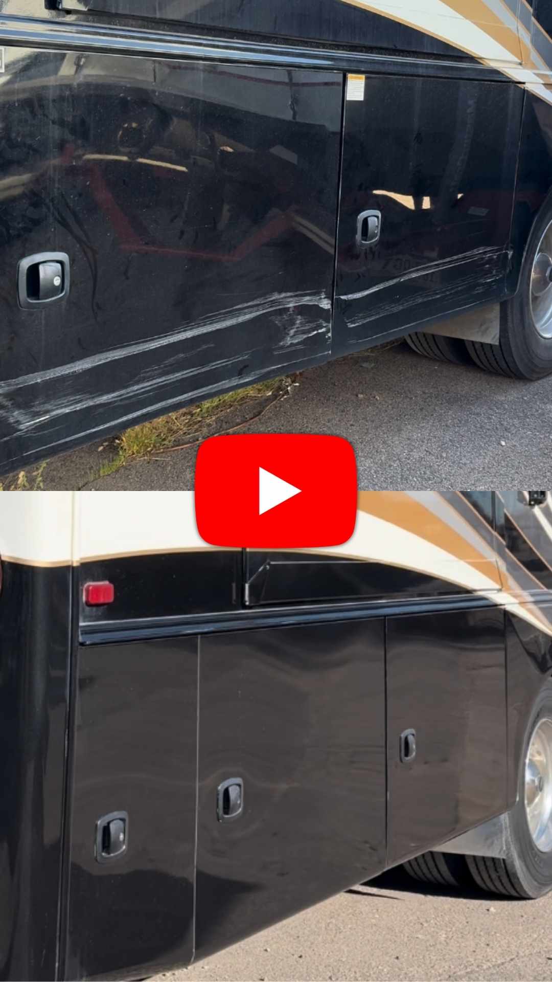 Before and after photos of an rv repair at Fiberglass WorX.