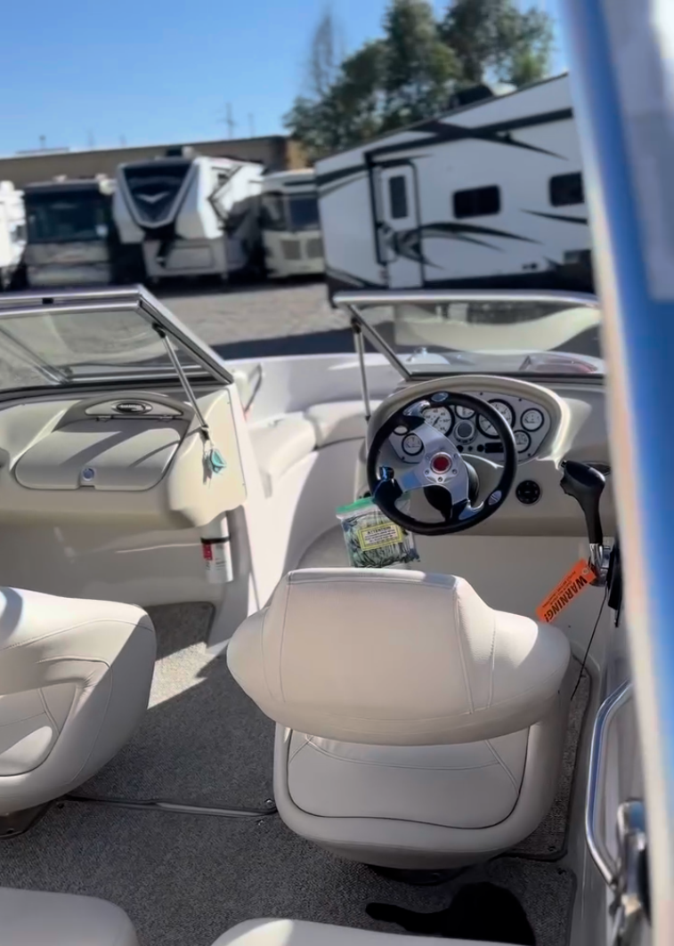 Indoor interior boat detailing setup in Commerce City, Colorado