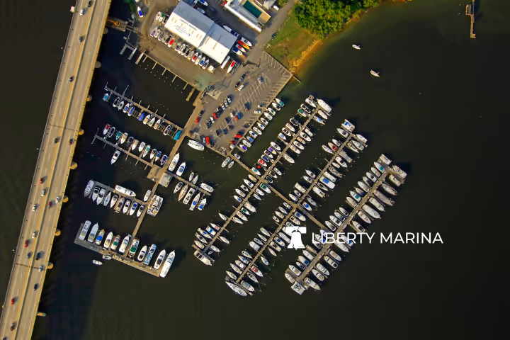Liberty Marina Services and Amenities fuel dock image showing boats refueling at the waterfront station on the South River.