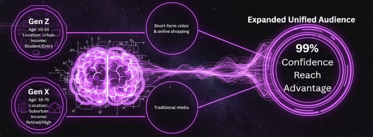 Transforms sparse deterministic data into rich semantic profiles. When income is missing, behavioral signals fill the gap. 22% higher audience reach with maintained precision.
