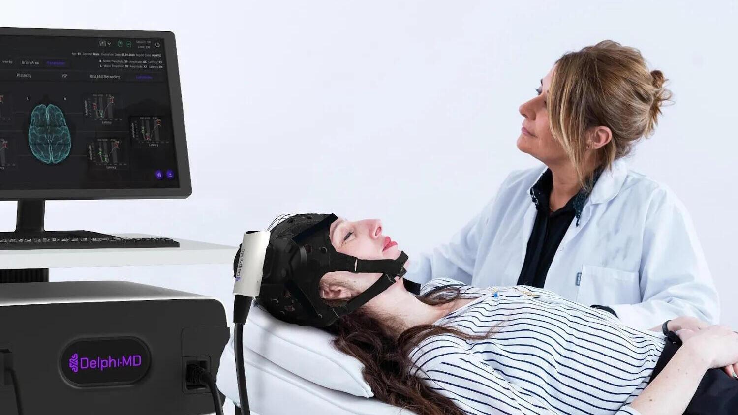 A clinician running a Delphi-MD brain function assessment on a patient