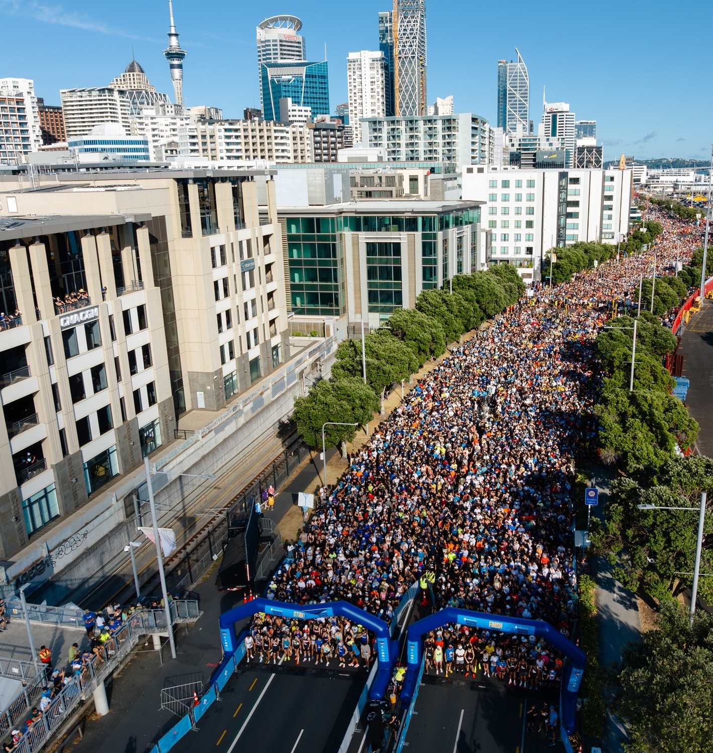 A birds eye view of participants gathering for Round the Bays event