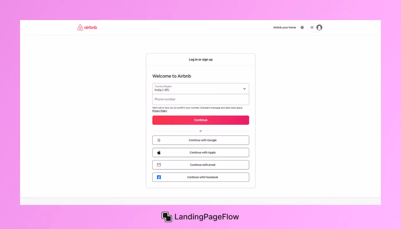 Example 2: Airbnb Host Sign-Up Page