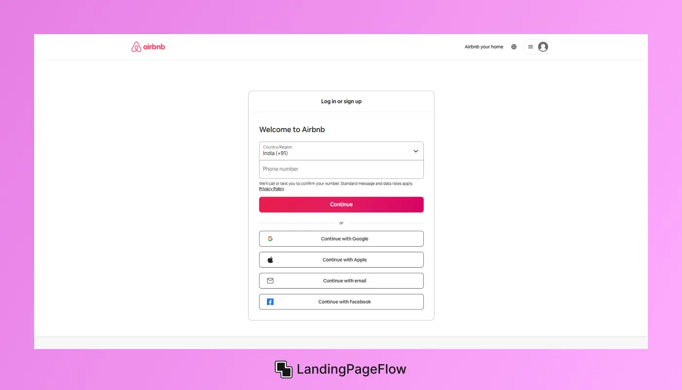 Example 2: Airbnb Host Sign-Up Page