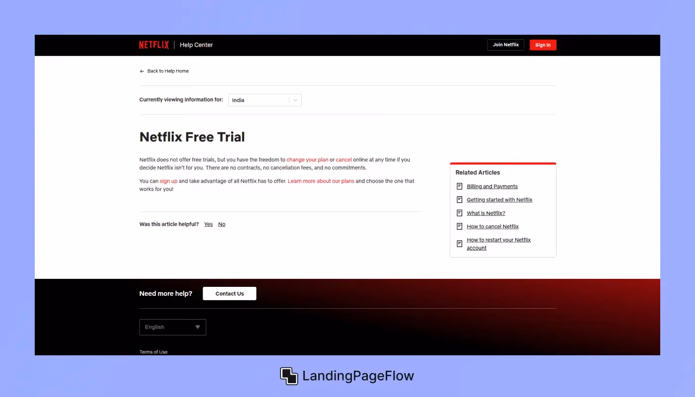 Example 3: Netflix Free Trial Landing Page
