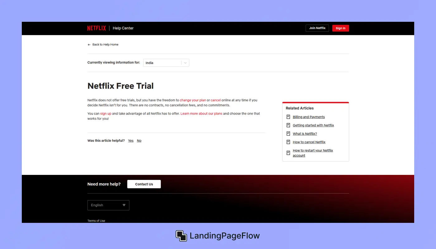 Example 3: Netflix Free Trial Landing Page