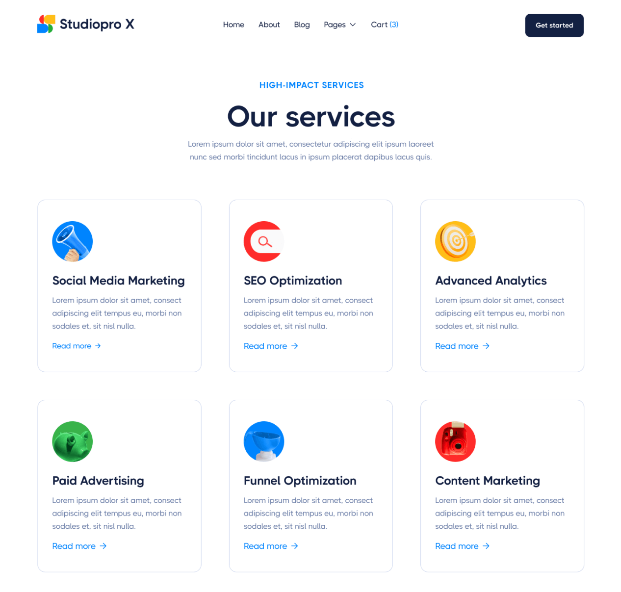Studiopro X - Services page - Inbound Marketing Agency Webflow Template