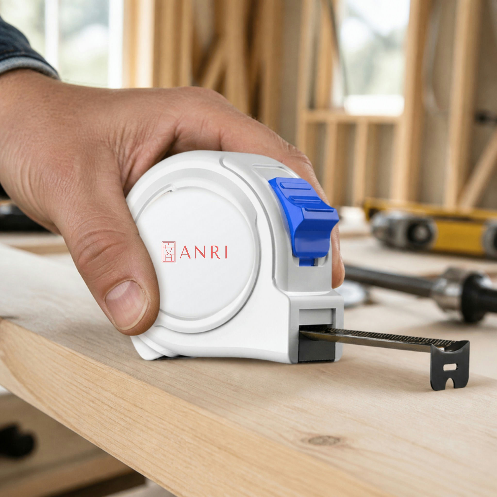 Anri Gifts 5m Steel Tape Measure with custom logo, white and blue case