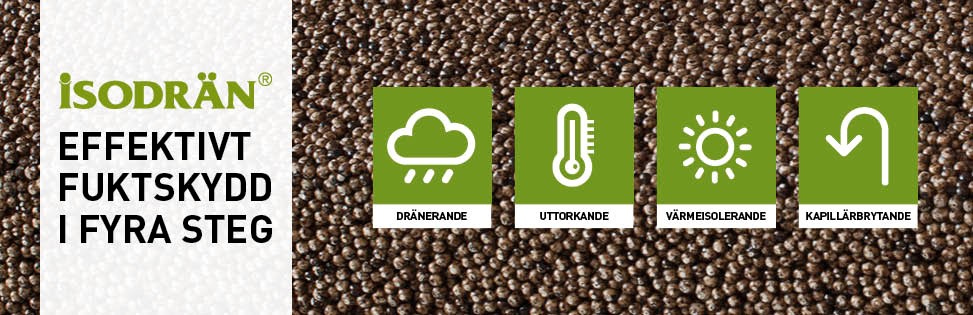 Isodrän isoleringsskiva ger ett effektivt fuktskydd på källare och krypgrund