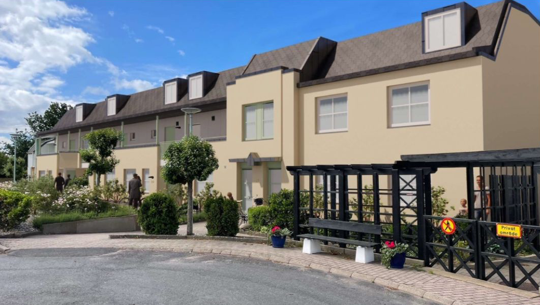 Genererad bild på fasad efter renovering med putsning