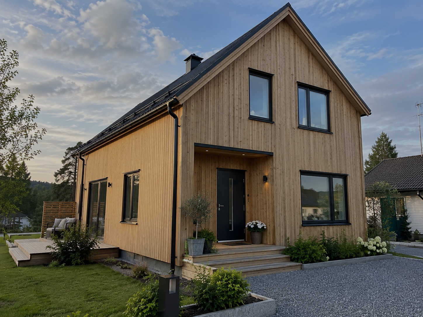 Träfasad på villa i Skåne