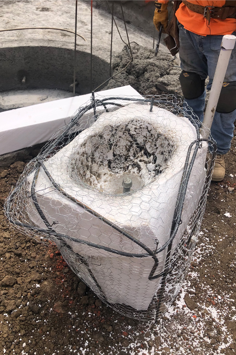 A piece of cement covered with wire mesh.