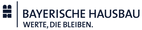 Bayerische Hausbau logo with a stylized window icon and the tagline Werte, die bleiben.