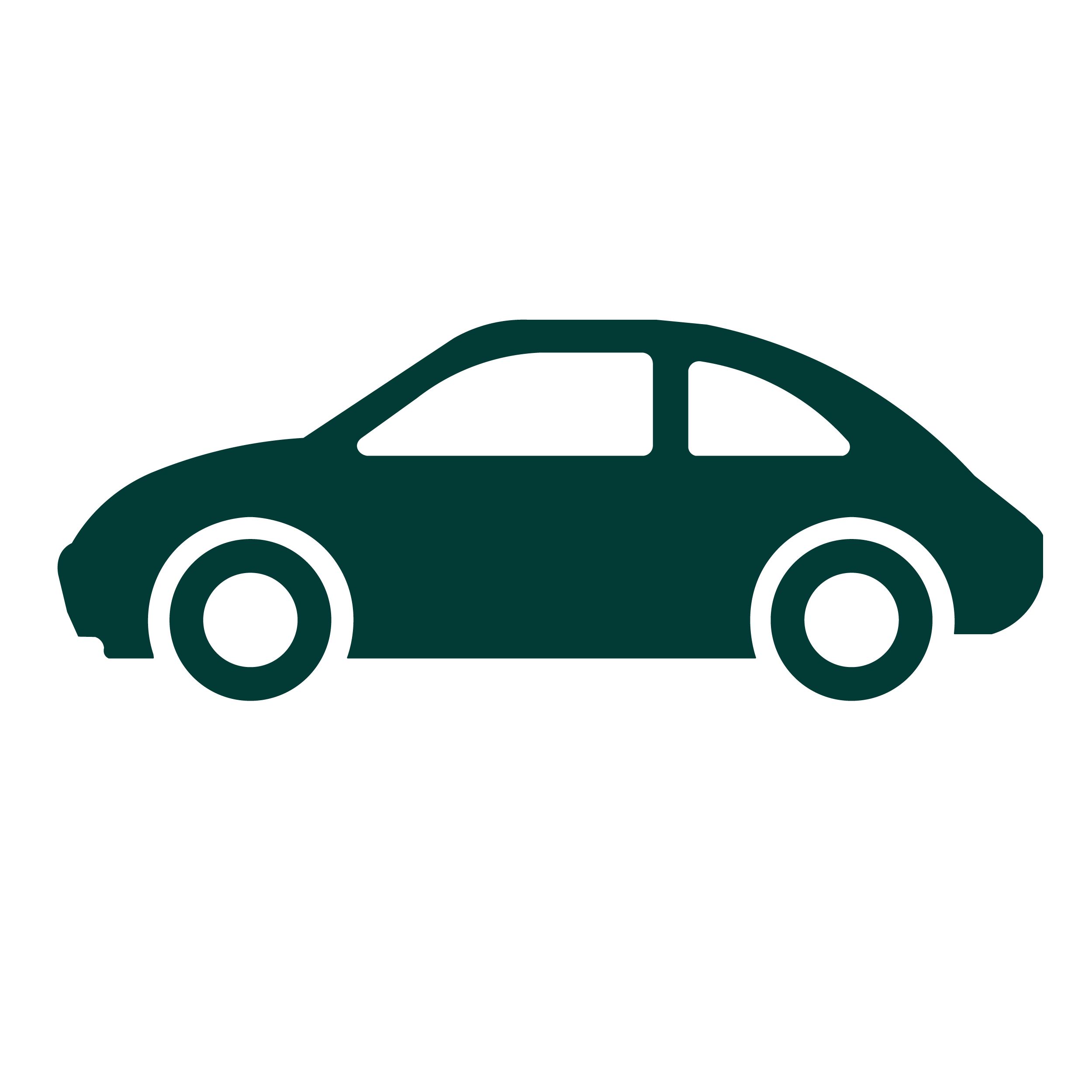 Solid dark green silhouette icon of a compact car with two windows and two wheels.