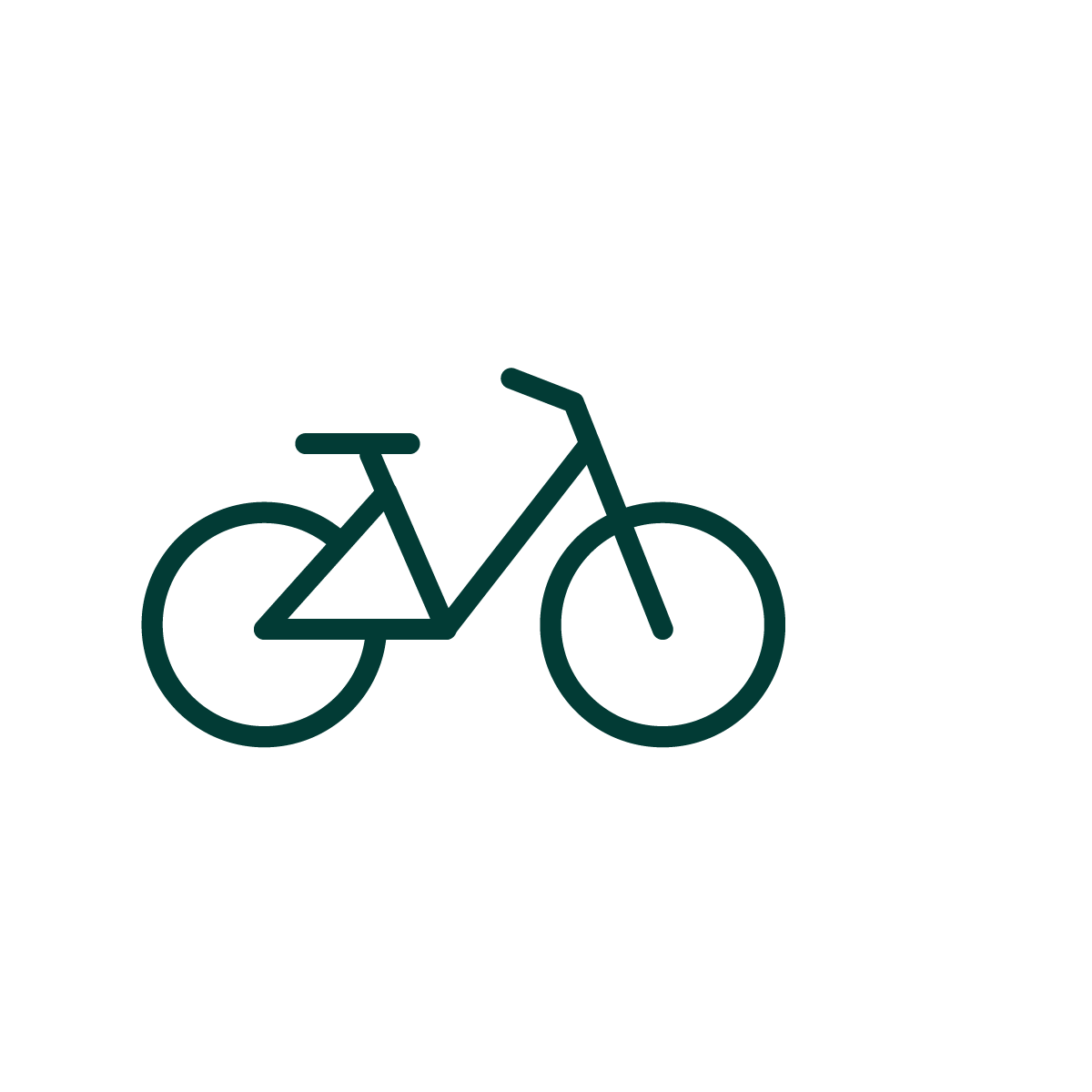 Simple dark green minimalist bicycle icon on a white background.