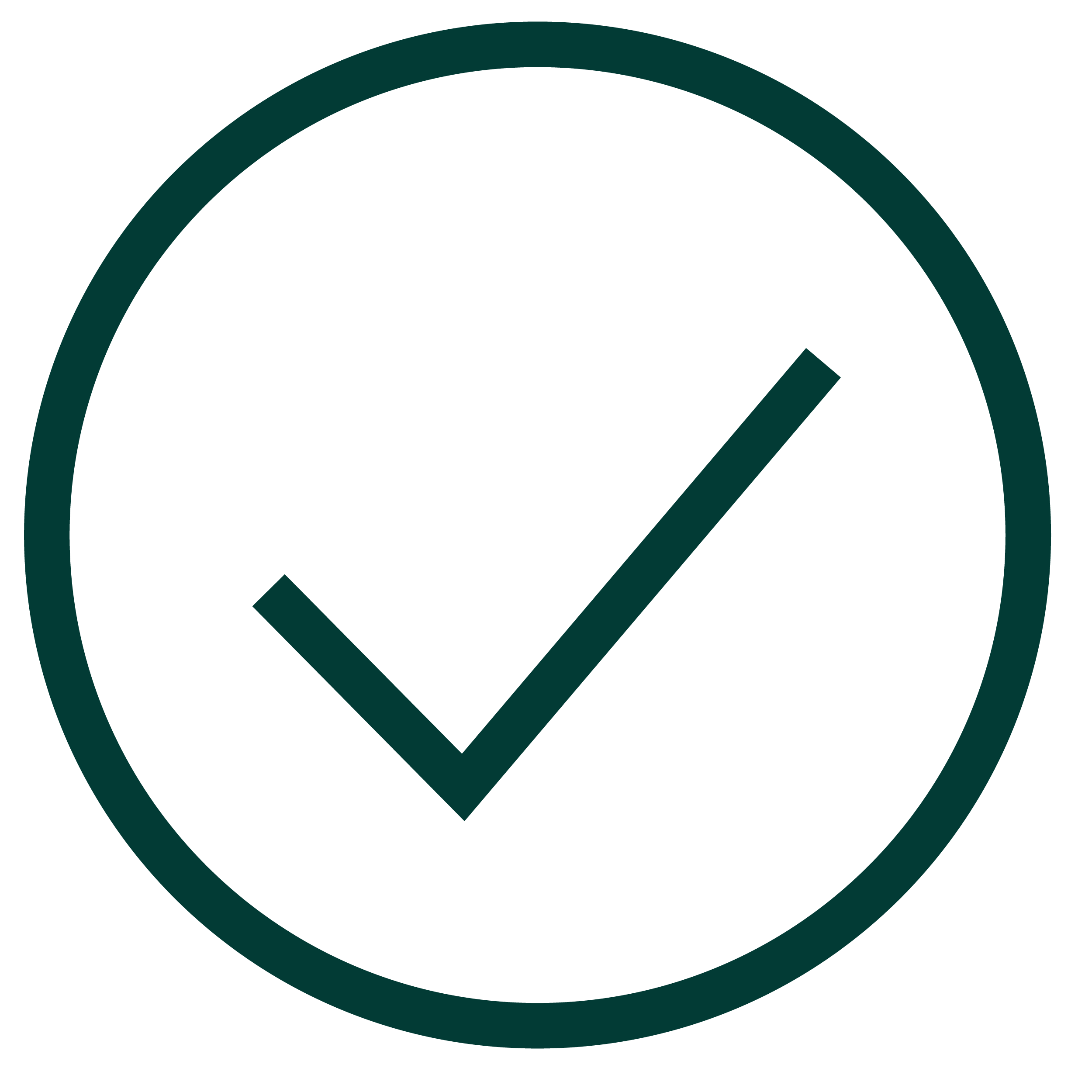 Dark green checkmark inside a dark green circular outline on a transparent background.