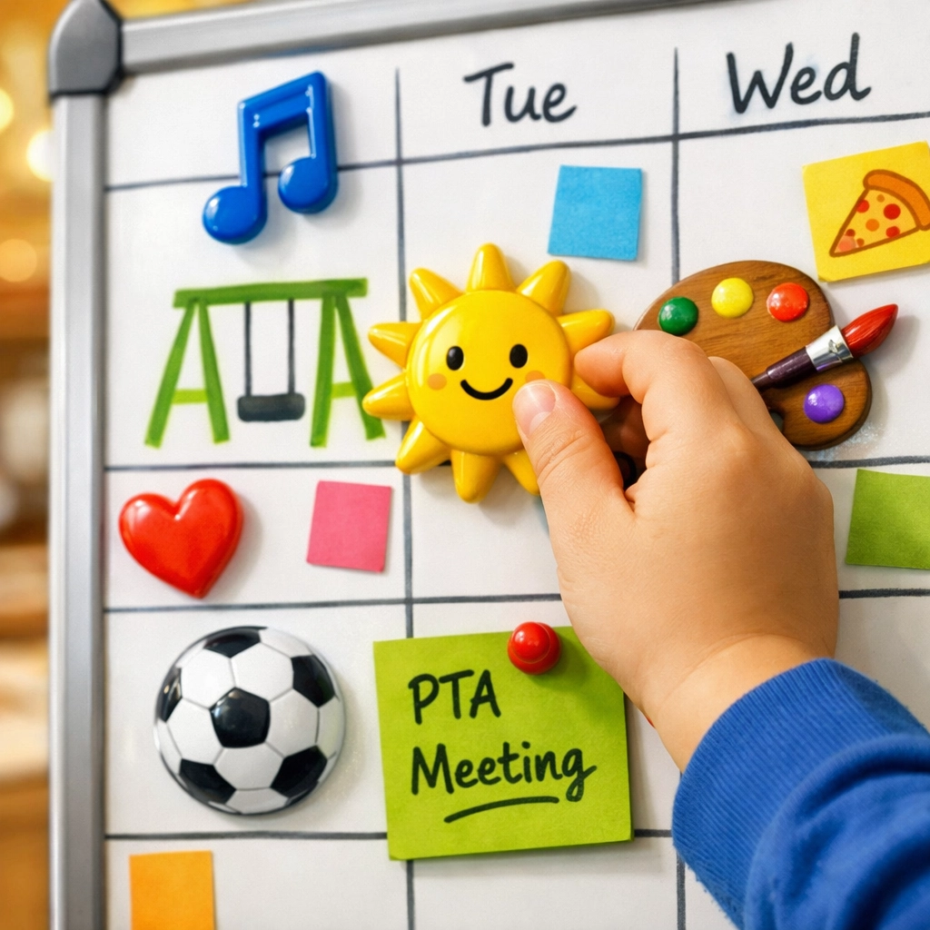 Colorful family command center whiteboard showing a therapy schedule for autism support for parents.